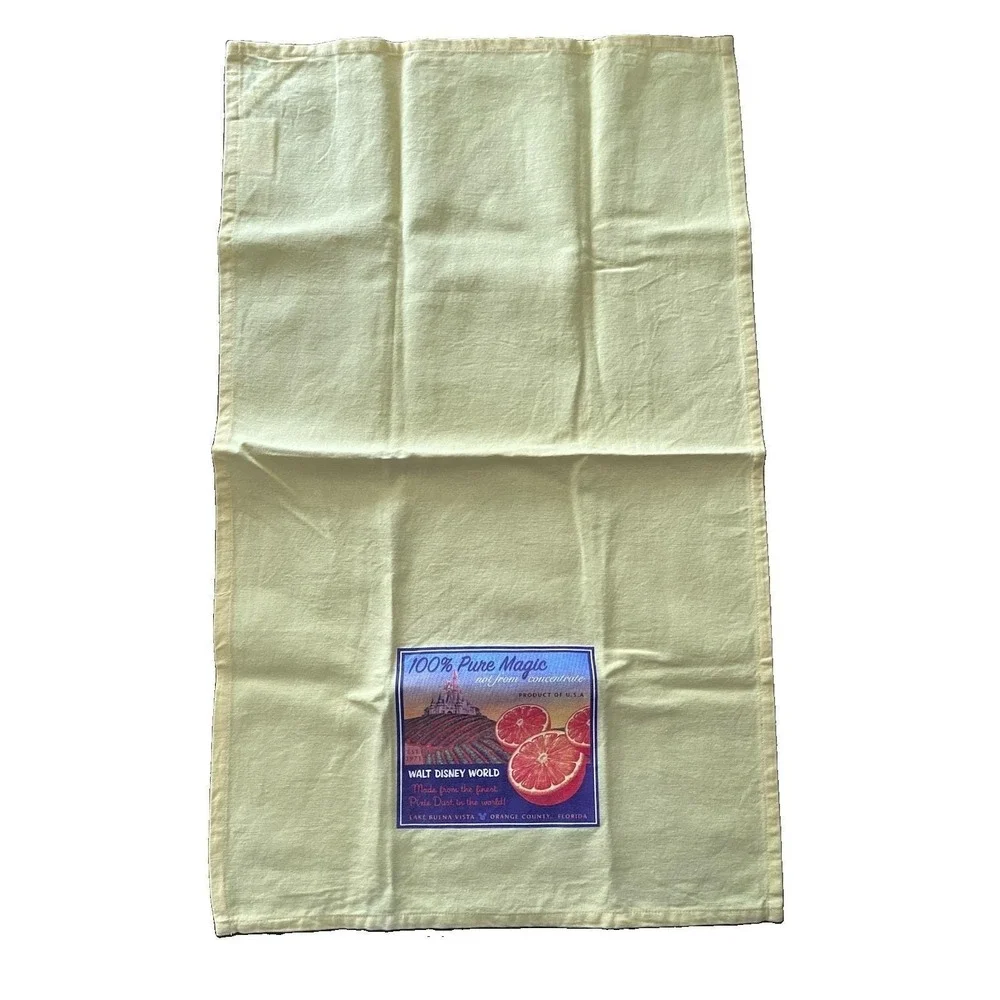 Disney World Souvenir Terry Cloth Towel Printed 1990s Yellow WDW 26.5 X 16.5
